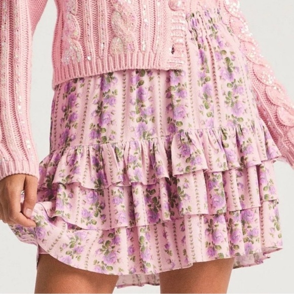 Loveshackfancy Tiered Floral Mini Skirt Blushing Pink Ruffle Coquette Size Small - Picture 1 of 12